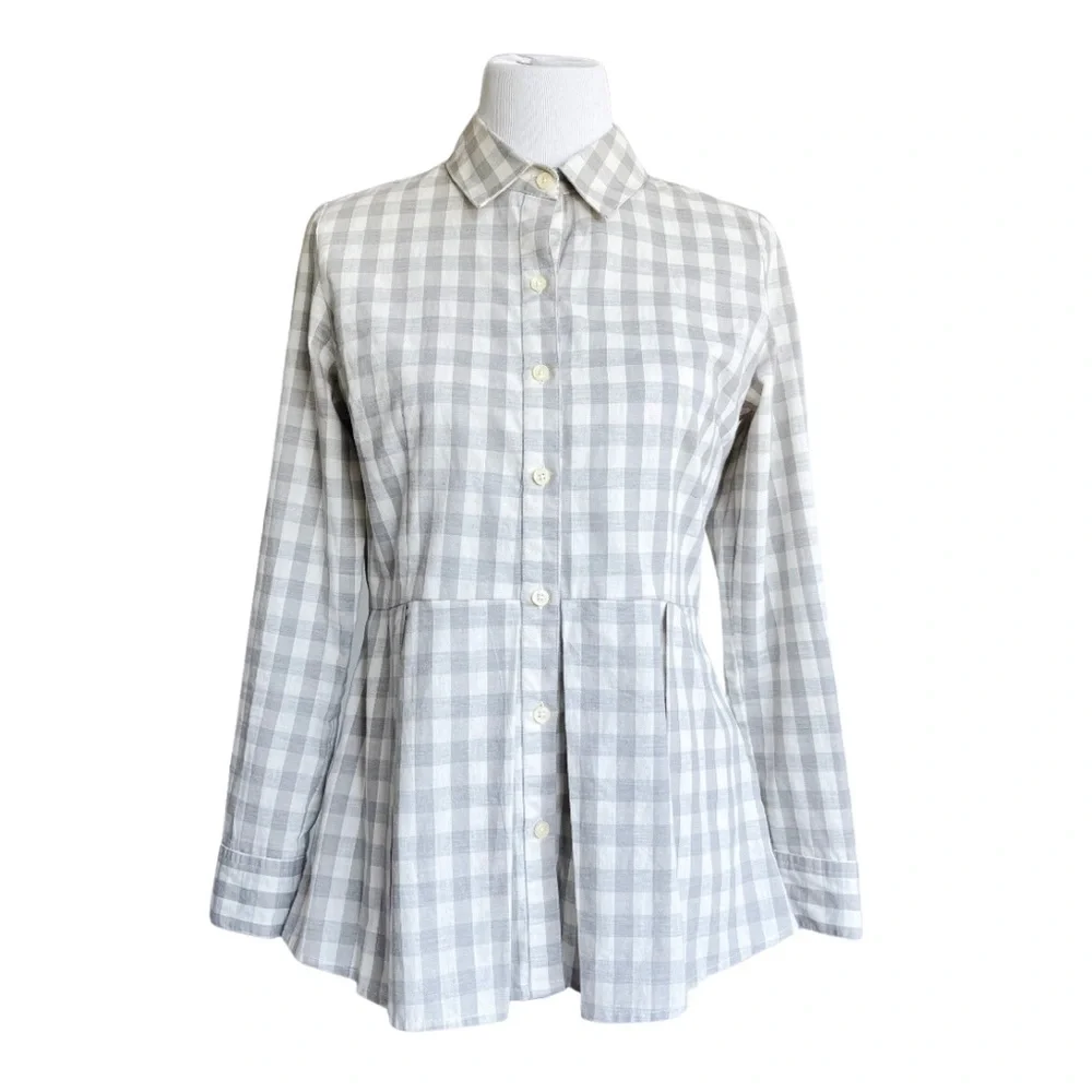 Anthropologie 11 1 Tylho Gingham Peplum Button Down Shirt Women’s Top Small